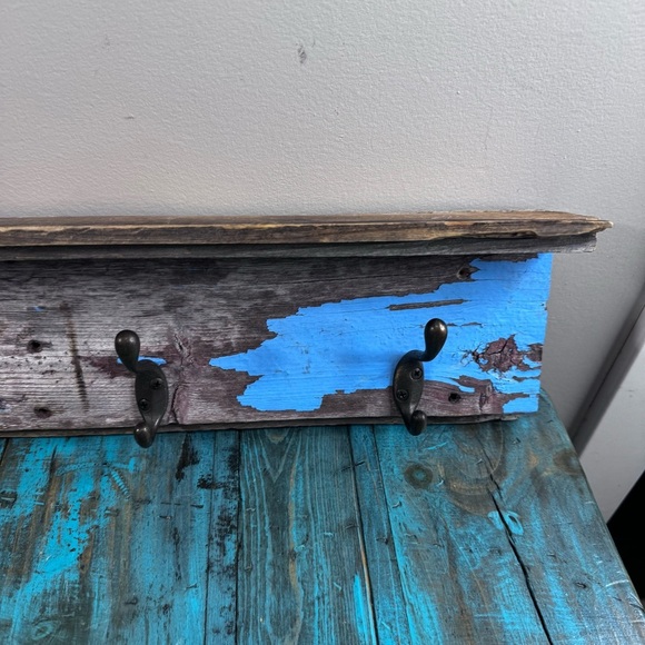 Handcrafted Reclaimed Barnwood Shelf with Hooks Rustic Farmhouse - Picture 5 of 11